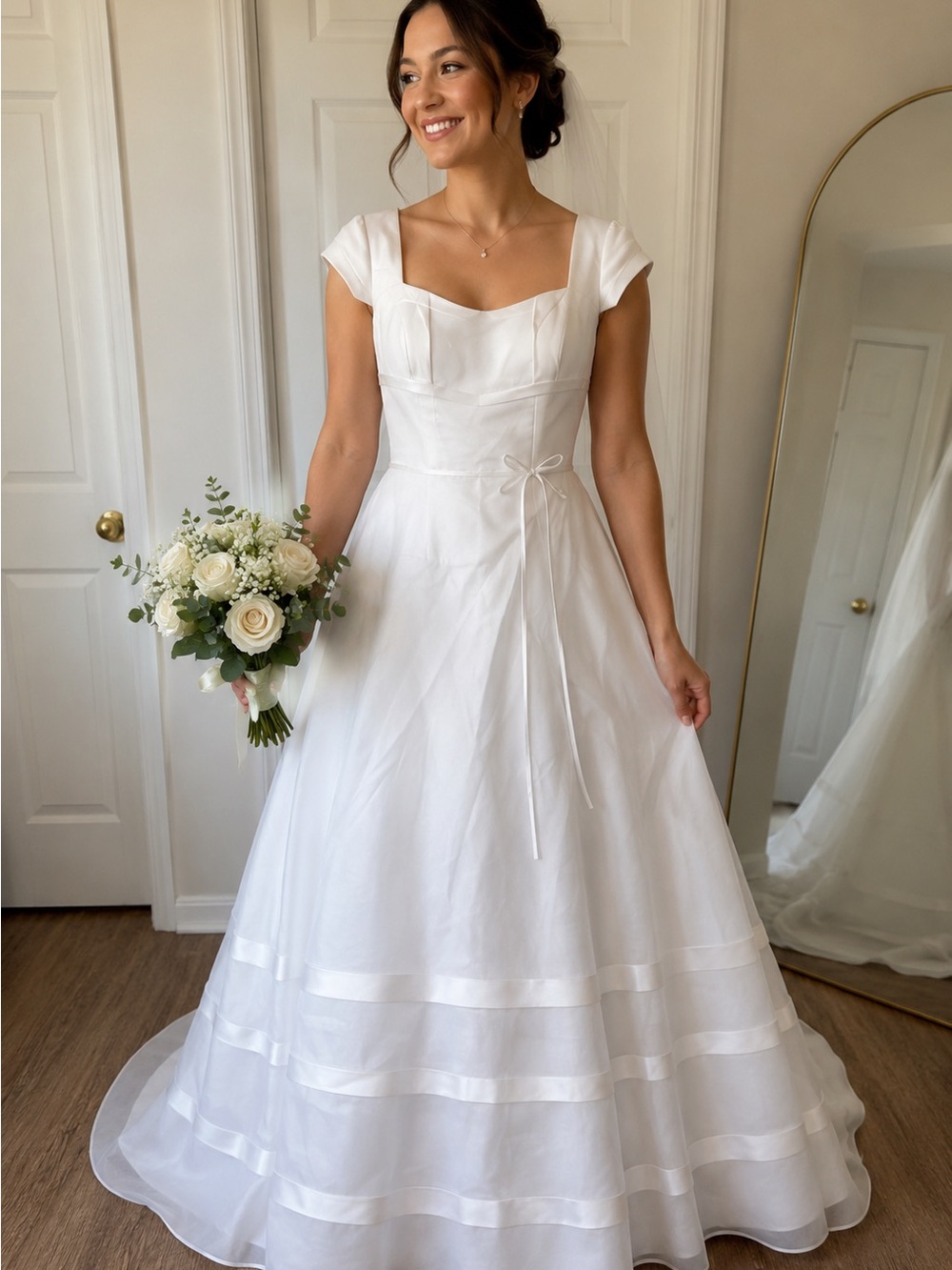 Elegant White A-Line Bridal Dress with Sweetheart Bodice